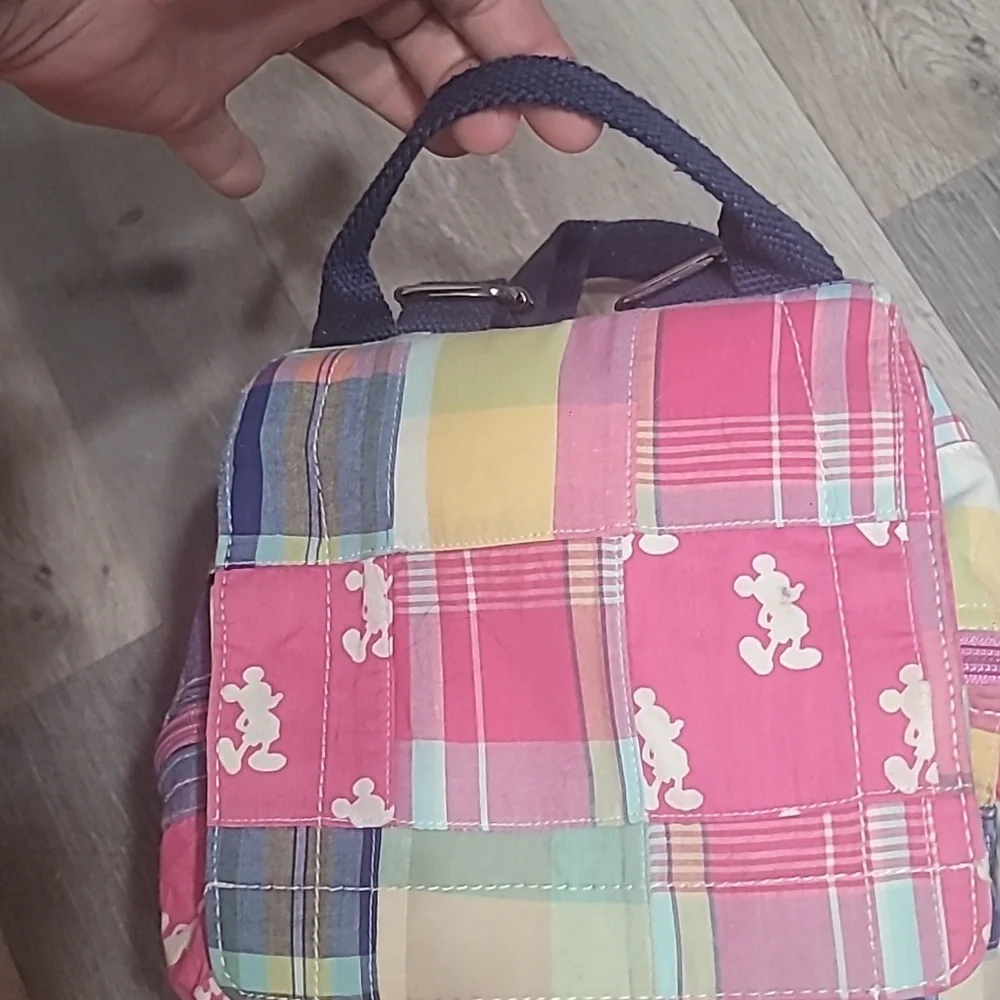 Disney Store Madras Patchwork Mickey Mouse Backpack Purse - Authentic